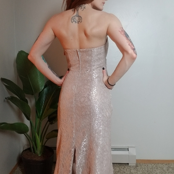 Long Strapless Lace Dress with Sweetheart Neckline - Picture 6 of 15